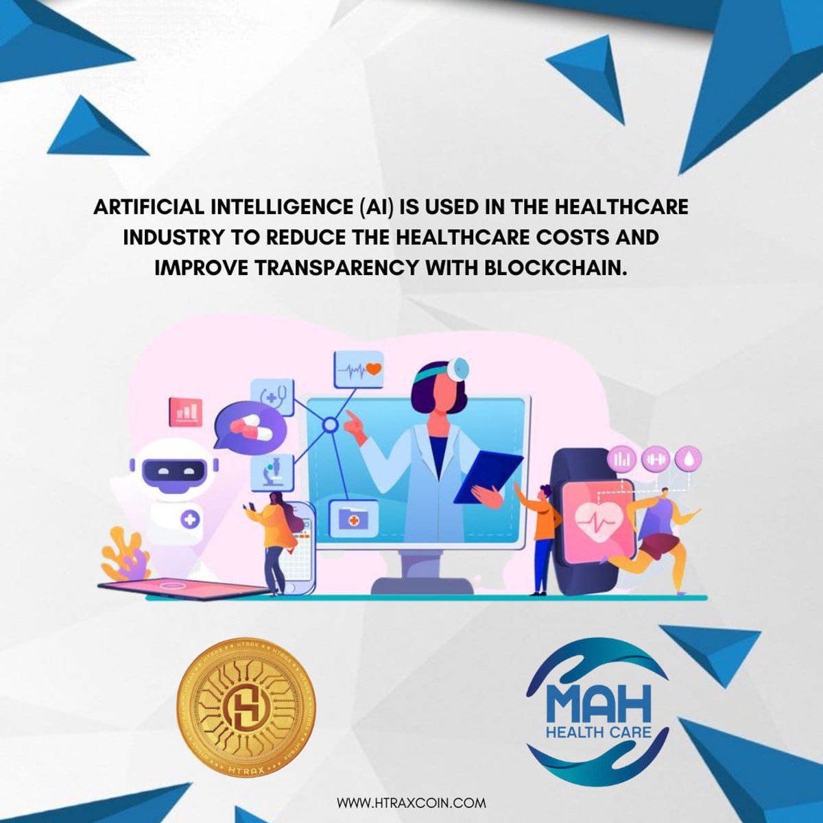 mahhealthcare's tweet photo. AI is already being used in healthcare to improve accuracy but the addition of blockchain takes recordkeeping and patient data management to the next level! HTrax is the native token of MAH Healthcare, an innovative company bringing blockchain to the medical sector!
#htraxcoin https://t.co/FbKVIaTfY9
