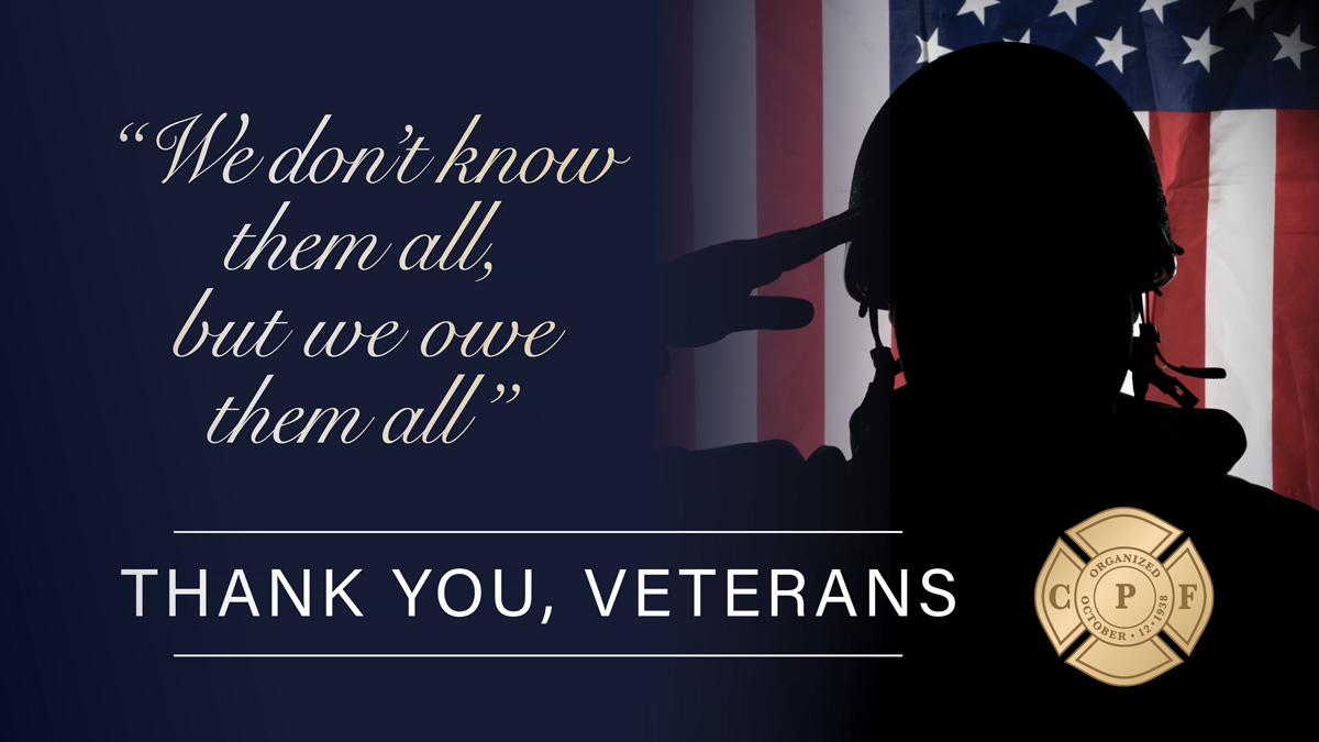 CAFirefighters's tweet photo. On #VeteransDay, California’s 32,000 frontline firefighters salute those who sacrificed to keep us all safe. https://t.co/rYilFKZnYD