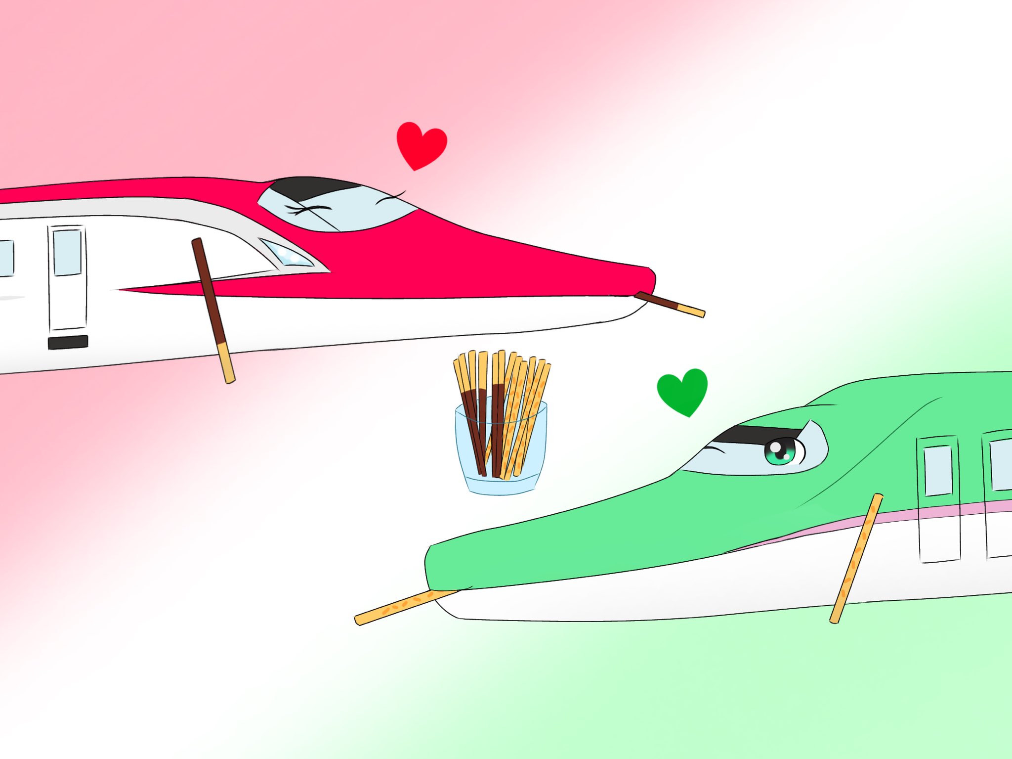 Azu 11月11日は ポッキー プリッツの日 こまち 今日はポッキー プリッツパーティーだね はやぶさ とても美味しいね ポッキープリッツの日 イラスト 鉄道イラスト T Co Doeqlg0mys Twitter