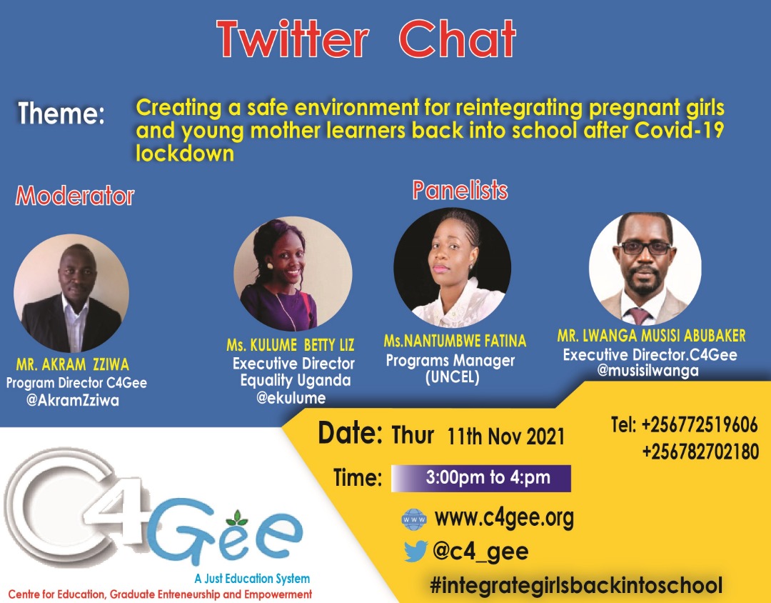 musisilwanga's tweet photo. @c4_gee The conversation is today 3-4pm @ShallonAinemba1 @LornaMontana10 @muzirajohnson @Jennywillmott @EFAMorocco @equalitynow_ug #integrategirlsbackintoschool https://t.co/4z0GpCiuYs