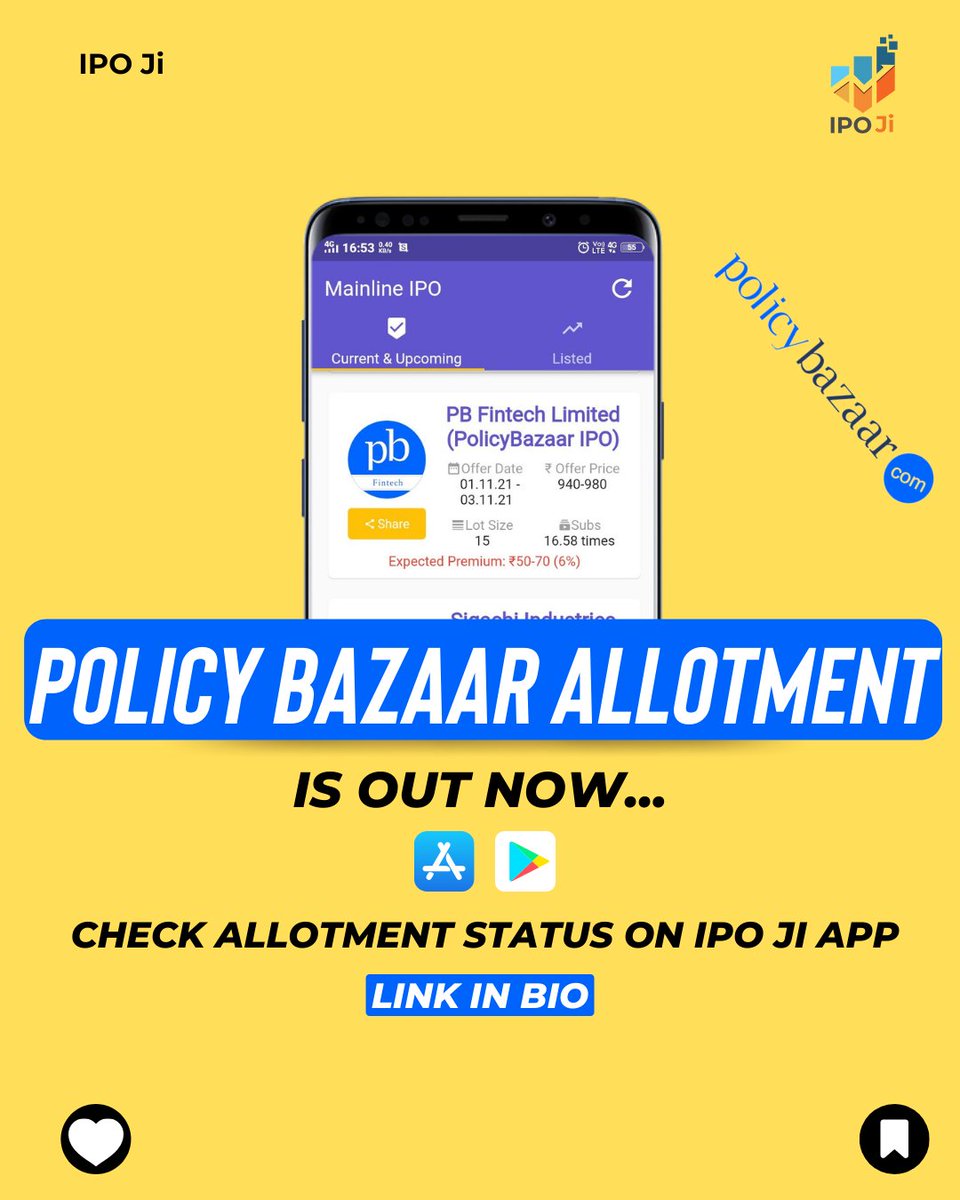 ipoji_'s tweet image. Policy Bazaar Allotment is Out

#PolicybazarIPO #Policybazaar #PolicybazaarIPO