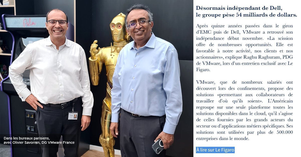 VMware_Fr's tweet photo. De passage à Paris, Raghu Raghuram fait le point sur la stratégie VMware avec Elsa Bembaron pour @Le_Figaro 

« La frontière entre le monde réel et le numérique est de plus en plus floue »
 
Découvrez l'article complet
👉https://t.co/Z1ZfIQmu1Y https://t.co/RvVGMAaPdp