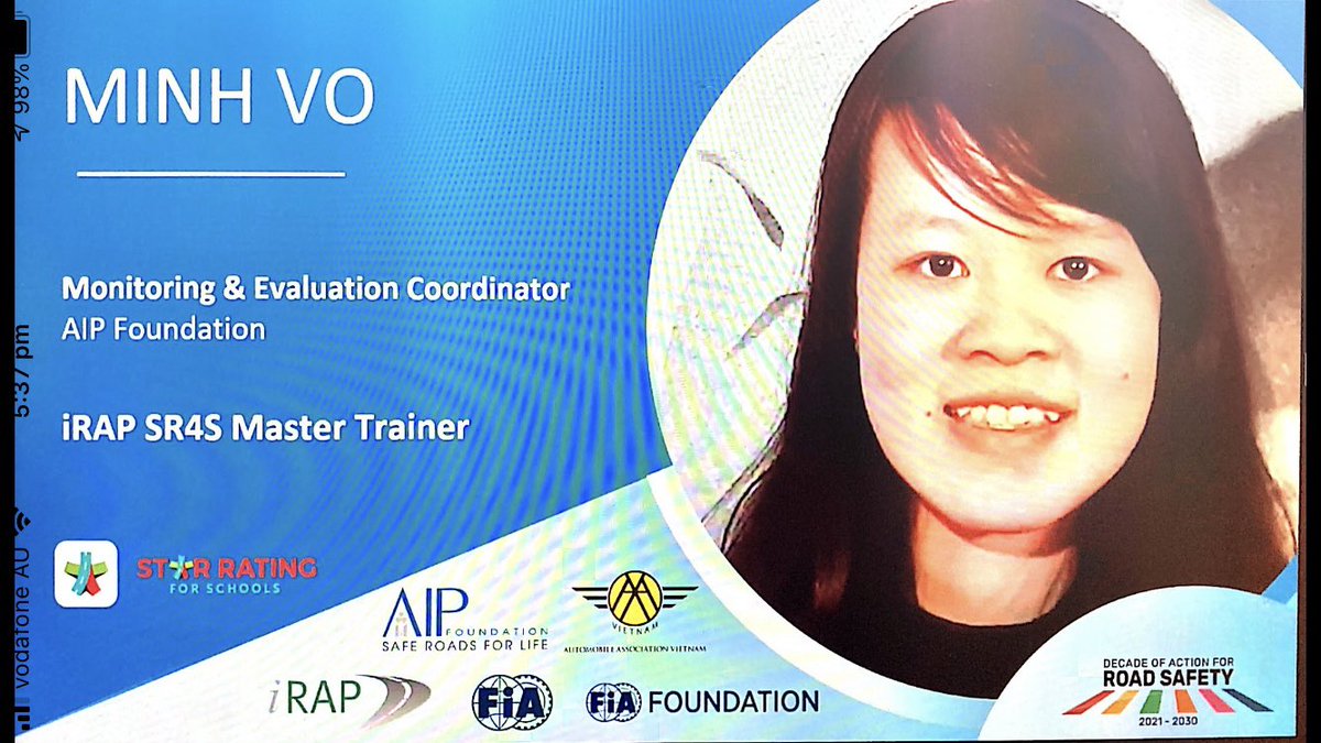SR4Schools's tweet photo. Weโre very proud of @AIPFoundation & Star Rating for Schools Master Trainer Minh Vo. Sheโs a powerful #RoadSafety #YouthAdvocate helping & save young lives & make #school journeys safer in #Vietnam @YOURS_YforRS #AIPWebinar @ClaiminOurSpace #StreetsforLife #SR4S https://t.co/7cLtAG2b8C