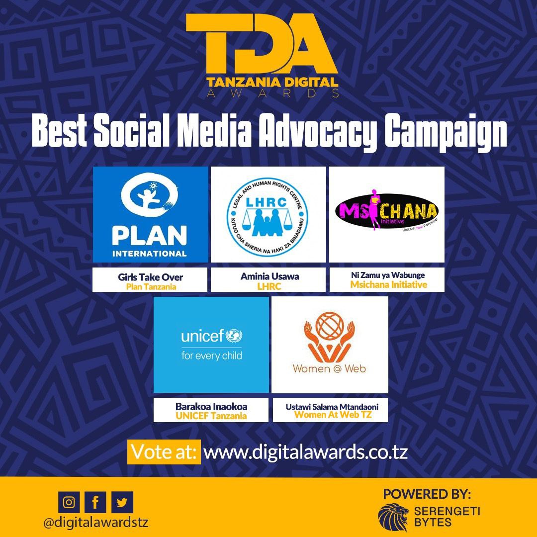 We feel empowered to be nominated amongst great initiatives from advocacy organisations. Our ongoing #UstawiSalamaMtandaoni campaign has been nominated for as one of the best #DigitalAdvocacy for the year 2021. 

~ Please vote for us | digitalawards.co.tz/categories
