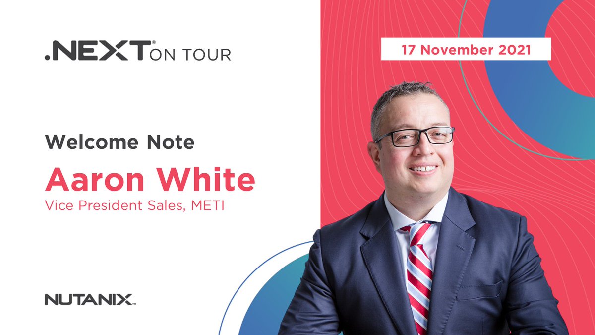Nutanix_ME's tweet photo. There's no better way to kick off #Nextontour, our first in-person event in #Dubai, than with a welcome note by our dynamic VP of Sales - METI, Aaron White (@ronski). Visit our event microsite to see all the exciting keynotes and sessions in store https://t.co/aDYye4ja6L https://t.co/vCb5yTf5ll