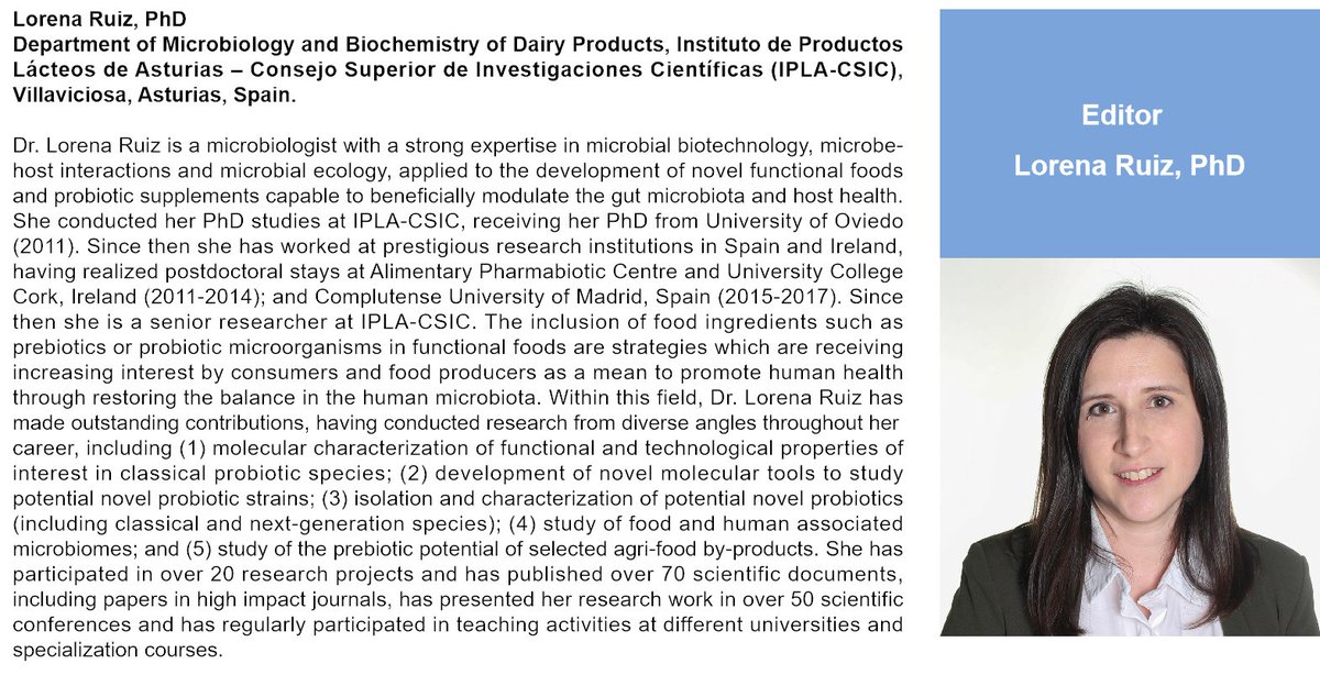 MicroResRep's tweet photo. #Probiotics #Gutmicrobiota #Microbehostinteractions
I am pleased to introduce Dr. Lorena Ruiz, member of the MRR Editorial Board. Dr. Ruiz is from University of Oviedo, Spain. Thank you for your support! For more details of our EBMs, please visit https://t.co/aET49Y2sWu. https://t.co/0KOzCAzelp