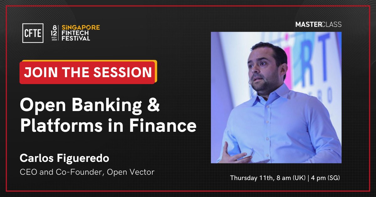 💥 We go live in 15 minutes at the #SingaporeFinTechFestival 2021! Join our Open Banking &amp; Platforms in Finance with <a href="/cfigueredo12/">Carlos Figueredo</a> to gain insight into APIs &amp; the mass adoption of Open Banking.

Join us here 👉 lnkd.in/djvpnGD6

We are at Breakout Room 7!