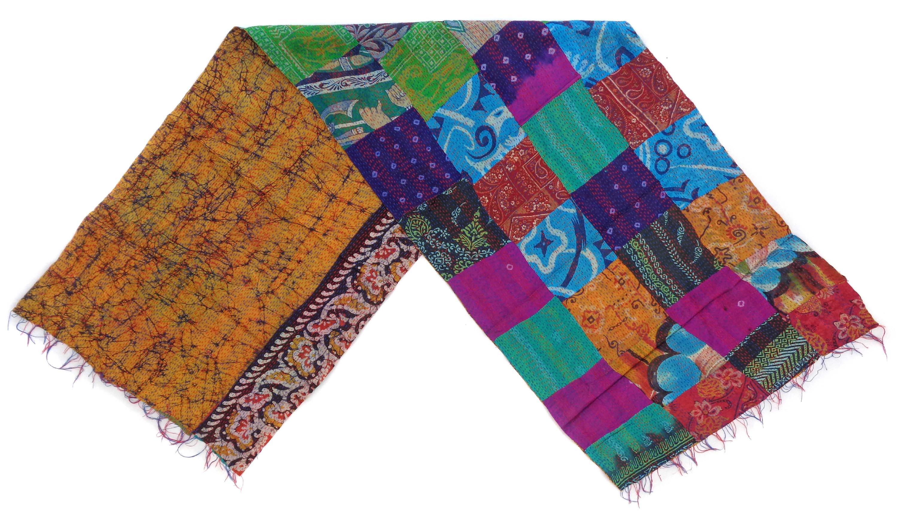 Silk Kantha Scarf patchwork Neck Wrap Stole Dupatta Hand Quilted Women Gypsy KP82