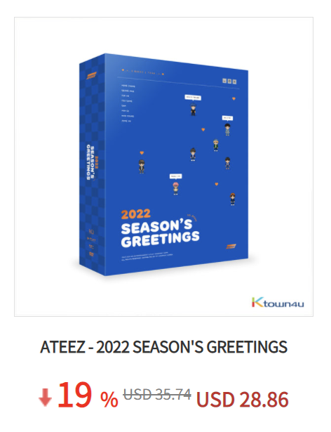 Ktown4u_main's tweet photo. 💙Ktown4u x GLOBAL ATINYS

🔹19% OFF - ATEEZ - 2022 SEASON'S GREETINGS 

💍Link - https://t.co/nGVr7JjKMu https://t.co/Vn25rC4Yun