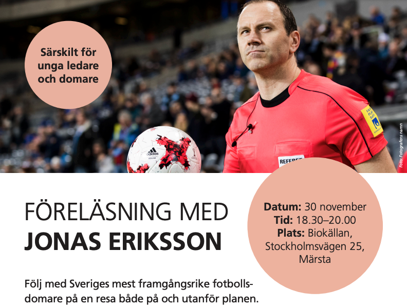 Välkommen till en kostnadsfri föreläsning med Sveriges mest framgångsrike fotbollsdomare Jonas Eriksson! 

Läs mer om föreläsningen och hur du anmäler dig på hemsidan.

🔗: arlandajets.com/News/6807736/F…