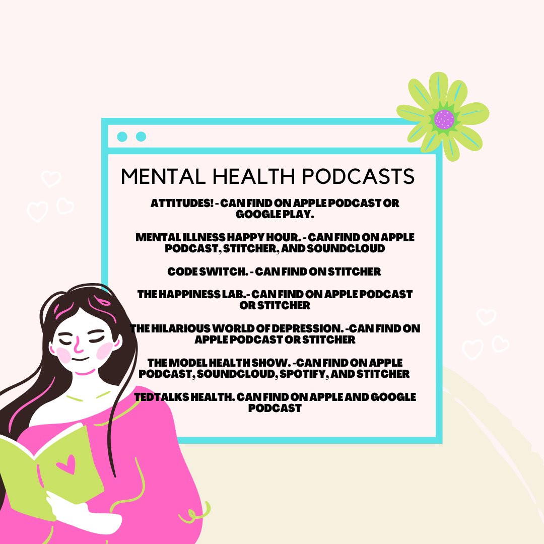 mentalgrowthlb's tweet photo. Check out these mental health podcasts! 💚 To help you and give you some tips about mental health! #Mentalhealth #mentalhealthoncampus #MentalHealthMatters https://t.co/Qa4P1m0qeL