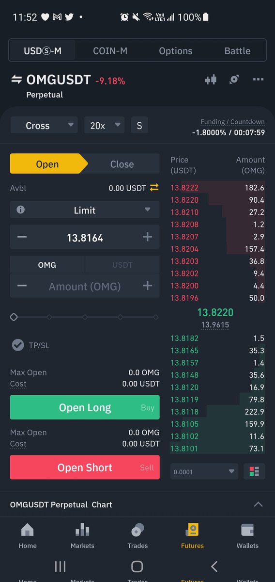 loserleaves's tweet photo. Long FTX, short Nance, OMG-PERP (or short FTX:OMG-FUTS), collect 6%/day funding, multiply with however much leverage you want to juice it with (and babysit with USDT collateral transfering)... #DeltaNeutralGang https://t.co/tXmLVsSWxO