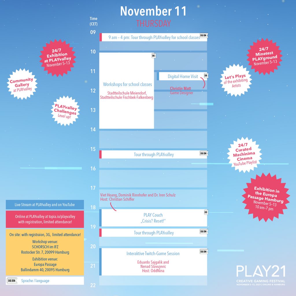 _PLAYfestival's tweet photo. Wow - half of the festival is already over but we are looking forward to the last 4 exciting days.

Don’t forget to check out all the cool games nominated for awards in the PlayValley yourself and vote for the #AudienceAward.

#PLAY21 #OnlineFestival https://t.co/1xzam7ph0w