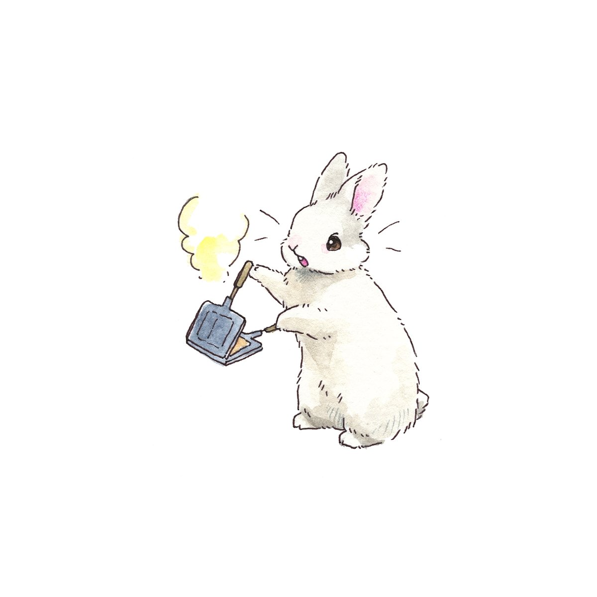 no humans white background rabbit simple background animal focus holding frying pan  illustration images