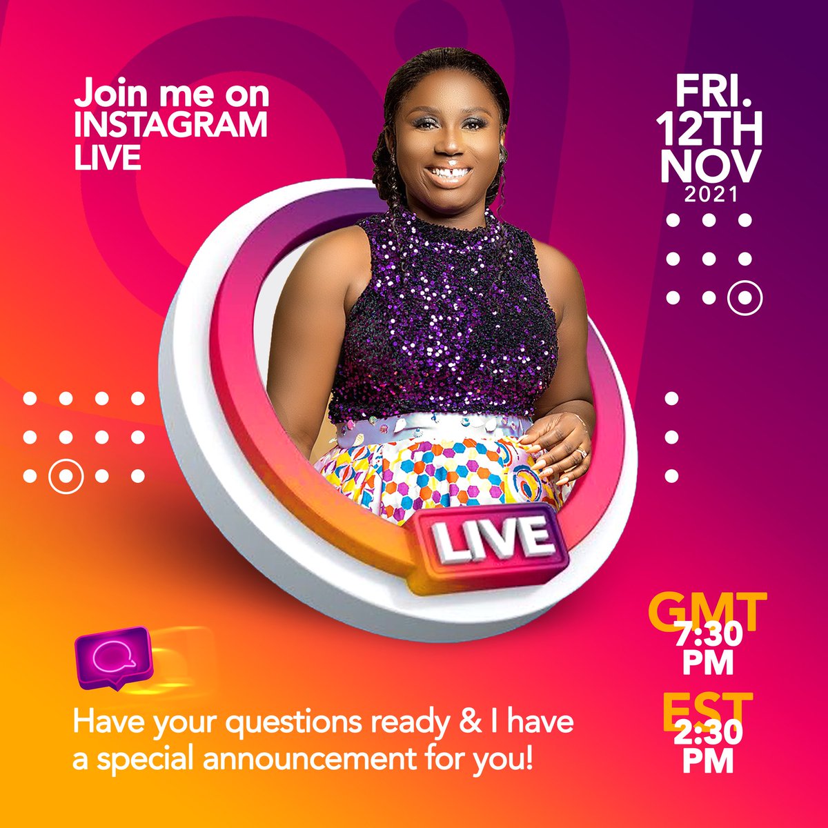 dianaahamilton's tweet photo. A very good morning to you Family.... Let's gather here on Instagram this Friday o. I hope to see you at 7.30pm GMT 2.30PM US Eastern. We'll be breaking some exciting news and please prepare some questions for me too!
#AwuradeYe
#DoItLord https://t.co/oKVkbTwG8L