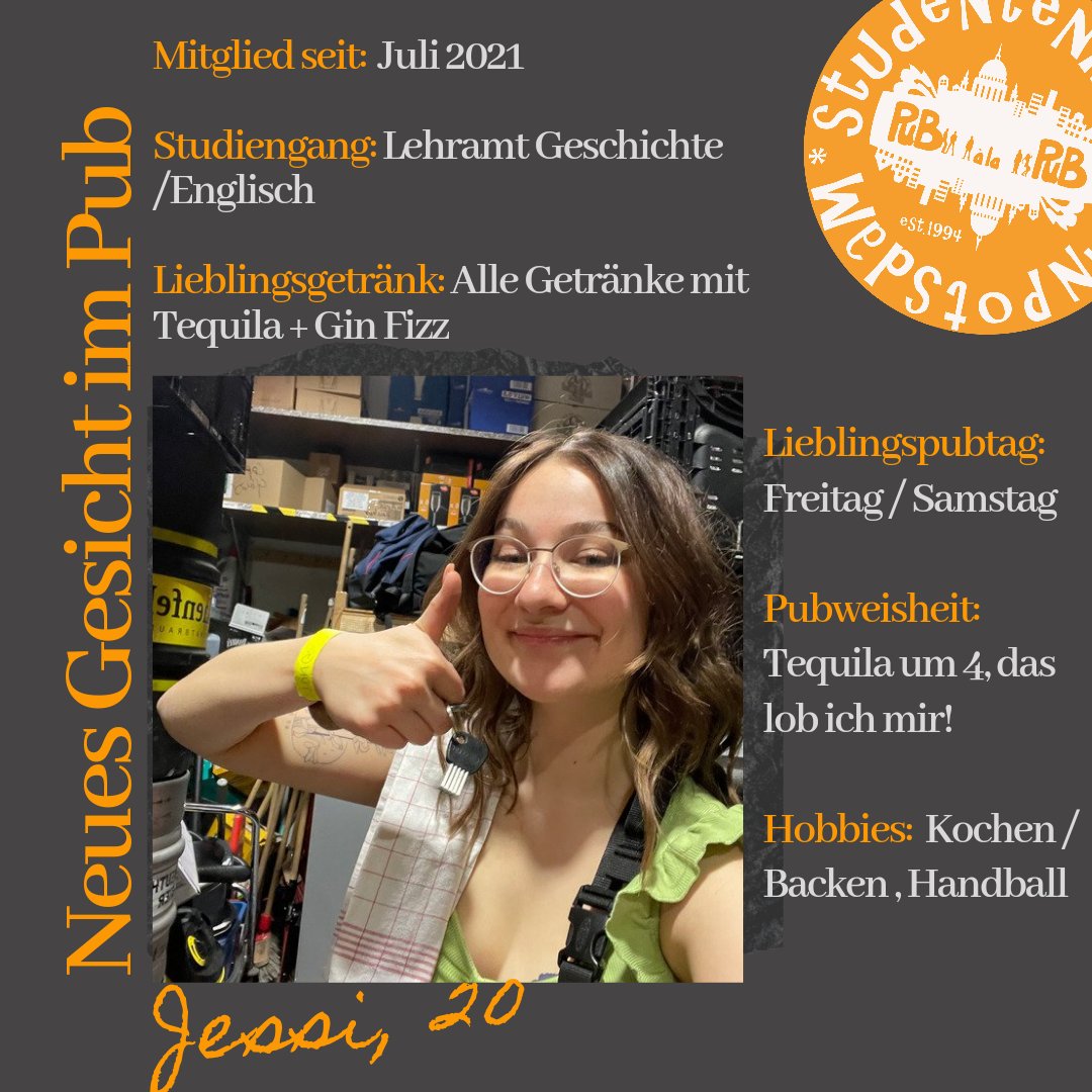 PubPotsdam's tweet photo. Es gibt was Neues bei uns - neue Mitglieder, um genauer zu sein! Diese werden wir euch in
der nächsten Zeit mal vorstellen. Heute geht es los mit Jessi ☺️

#neuesgesicht #neumitglied #newmember #pubfamilie #vereinsküken #pubfetzt
#ehrenamtmachtsexy #ehrenamtpotsdam https://t.co/Mziq9ByigQ