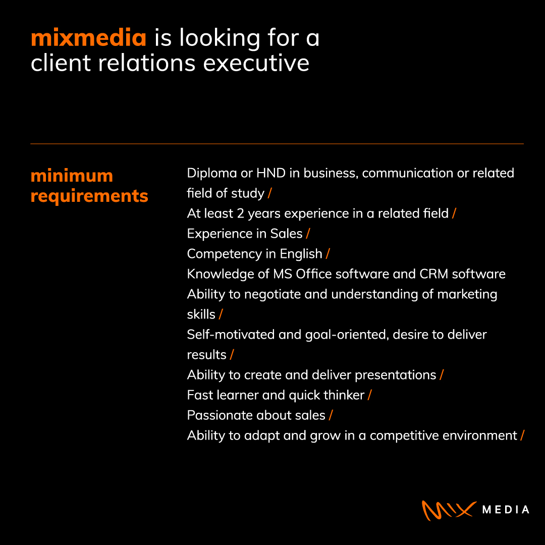 mixmediatweets's tweet photo. We are inviting you to join the #MixFits family! All interested applicants to send their resume and portfolio to careers@mix.media before  30th of November, 2021.

Only shortlisted candidates will be notified. We look forward to meeting you!

#MixMediaGroup #AgencyLife https://t.co/BnLTRsr7jB