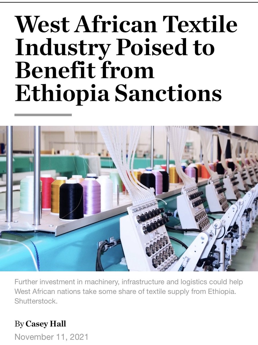 Zemedeneh's tweet photo. “Business of Fashion” @BoF says U.S. retailers sourcing from #Ethiopia will turn to West Africa due to U.S.’s AGOA sanction.

MY VIEW. U.S. companies moving elsewhere forces 1.2 million Ethiopians (majority women &amp; mothers) to lose their jobs. Is this really what the U.S. wants? https://t.co/lszRZ2EHTI