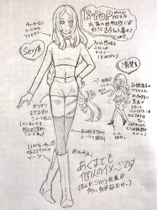 疲れ過ぎて古今ちゃんにK-POPアイドル風の服を着せないと気が済まない発作が出たので描きました。 