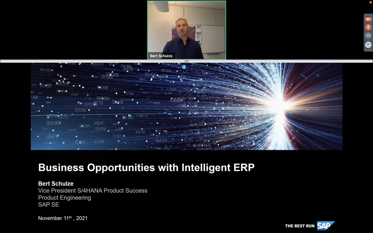 "The world turns in an unprecedented pace and #IntelligentERP will be key for organizations to strengthen #MarketResilience and increase #BusinessProfitability..." @BeSchulze at <a href="/VNSG/">VNSG</a> Focus Online 2021 #S4HANA #IntelligentEnterprise #SAPUserGroups  <a href="/SAP_Nederland/">SAP Nederland B.V.</a>