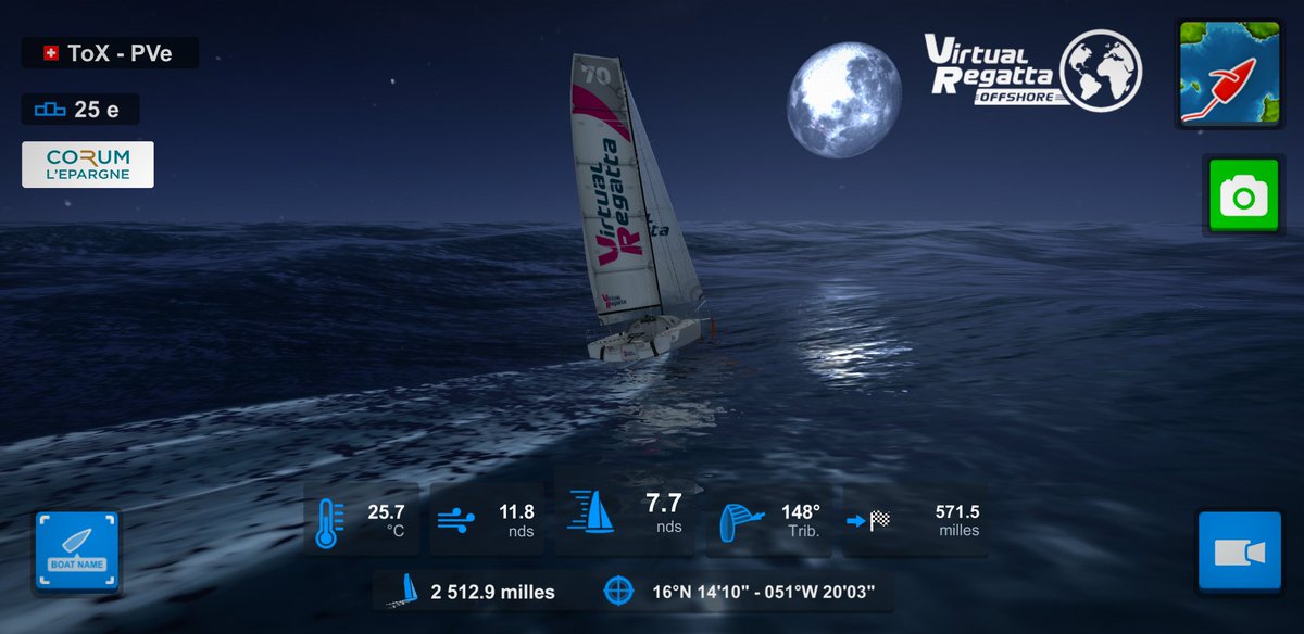 Embarquez avec moi et <a href="/corum_voile/">CORUM L’Épargne voile</a> sur #virtualregatta !
Une belle pleine lune sur la Mini Transat!
Il reste environ 3 jours de course avant de connaître le nom du vainqueur...
