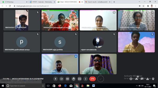 Pvpsit_CSE's tweet photo. Department of CSE, PVPSIT, organized Online Mock Interviews for IV/IV CSE students on 11th November 2021 by G J K N S AVINASH (14501A0534) PVPSIT ALUMNUS (2014-2018 Batch), Pursuing MS at St.Clair, Canada Ex Data Analyst at Capgemini. https://t.co/2eHoUDhGKF