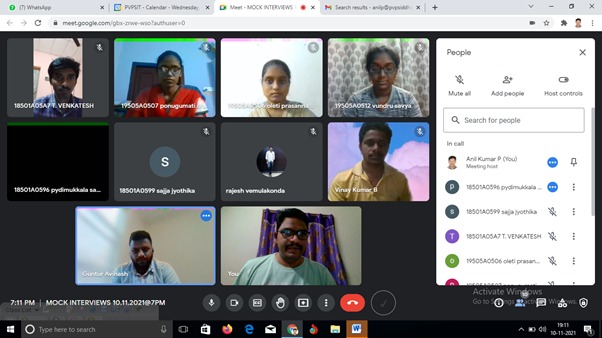 Pvpsit_CSE's tweet photo. Department of CSE, PVPSIT, organized Online Mock Interviews for IV/IV CSE students on 11th November 2021 by G J K N S AVINASH (14501A0534) PVPSIT ALUMNUS (2014-2018 Batch), Pursuing MS at St.Clair, Canada Ex Data Analyst at Capgemini. https://t.co/2eHoUDhGKF