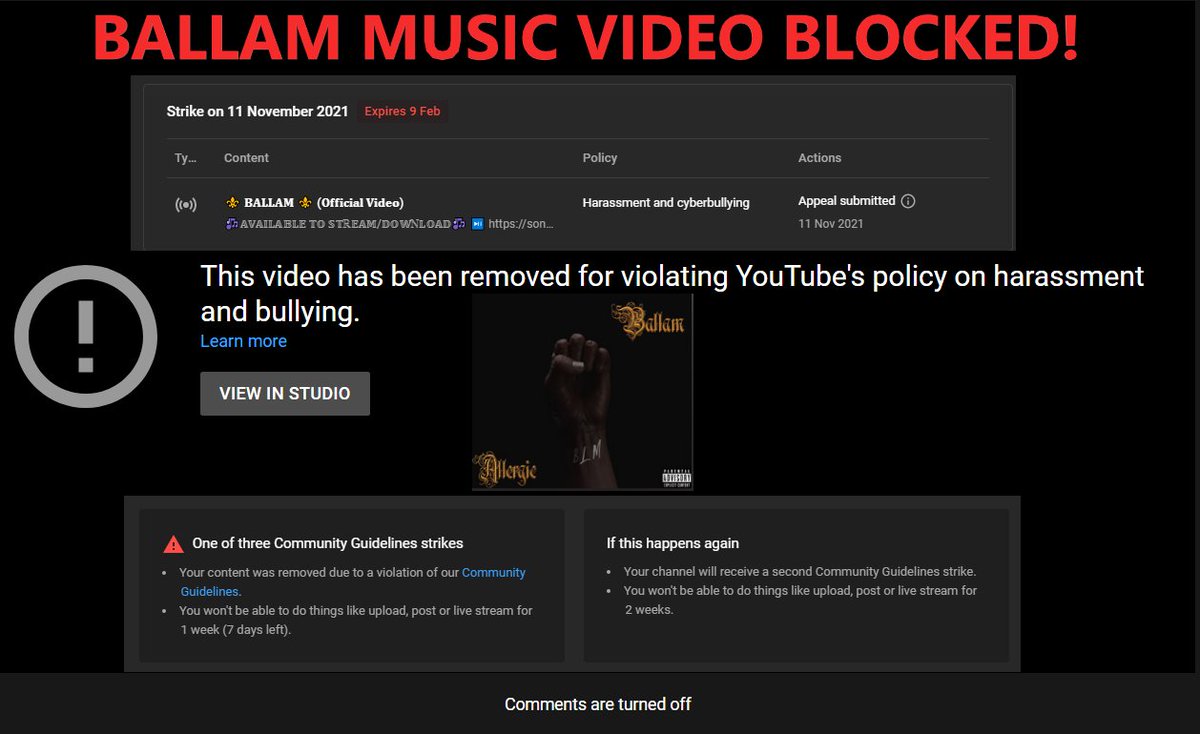 a2bs333's tweet photo. My Music Video "Ballam" Removed From YouTube https://t.co/7umQehGD1A 🚫

🎯 Stream/Download - https://t.co/0D3ducBW9D

#ballam #a2bs #musicvideo #banned #blocked https://t.co/igik7YGwbP