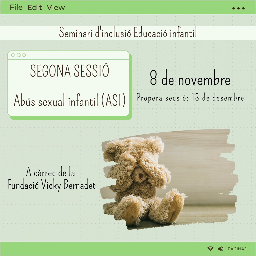eap_b34's tweet photo. El dilluns 8 de novembre ha tingut lloc la segona sessió del seminari d’inclusió per a professionals de l’educació infantil, relacionat amb l’abús sexual infantil (ASI), i amb la participació de la Fundació Vicki Bernadet @FVBernadet
#inclusió #educació #educacióinfantil #eap https://t.co/VDAT7dhBNw