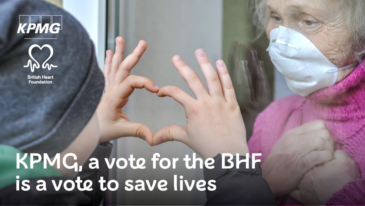TheBHF's tweet photo. Calling all @kpmguk colleagues! There's still time to choose BHF as your next charity partner! People with heart &amp; circulatory diseases have been some of the hardest hit by Covid-19.  Your support will help us give hope to families across the UK. 

Please share &amp; vote for us♥️ https://t.co/l6GDrinDxY