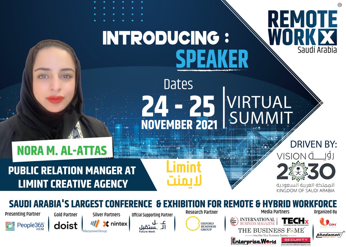 remote_workx's tweet photo. Ucon presents Ms. Nora Alattas as a Speaker for #RemoteWorkx Saudi Arabia!
#remoteworking #wfh #remoteworks #WorkFromHome #RemoteMovement #virtualevent #remotework #remotefirst #vision2030 #saudievents #kingdom #المواردالبشرية #السعودية #رؤيةالسعودية_2030 #تطوير #عمل #عن #بعد https://t.co/PXQIptQnuT