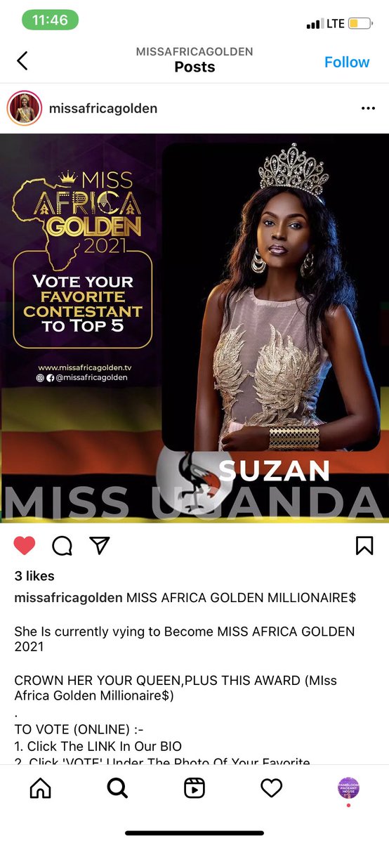 PambloomH's tweet photo. https://t.co/szycX4b8JD
Tap on the link to vote for ugandas own @busingye_e for miss Africa Golden 2021 
Please like, comment and share her picture ❤️❤️❤️ to take her to Top 5 https://t.co/N5dRk1Be2y
