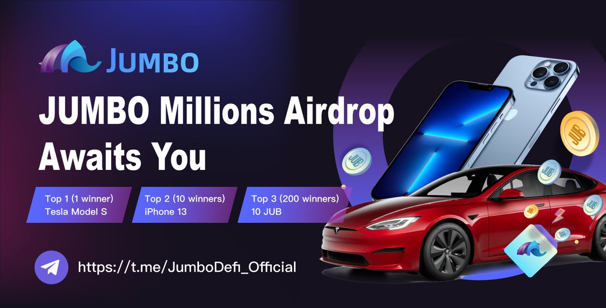 🎉JUMBO DEFI Million-dollar Airdrop Strikes!🎉 ⏲️Schedule: Nov.11-Nov.21, 2021 Each token will surpass the price of its competitor token OHM by $1,000 in the shortest time , your airdrop rewards will be worth more than 💵$10,000. Mission：sweepwidget.com/view/38724-g2j…