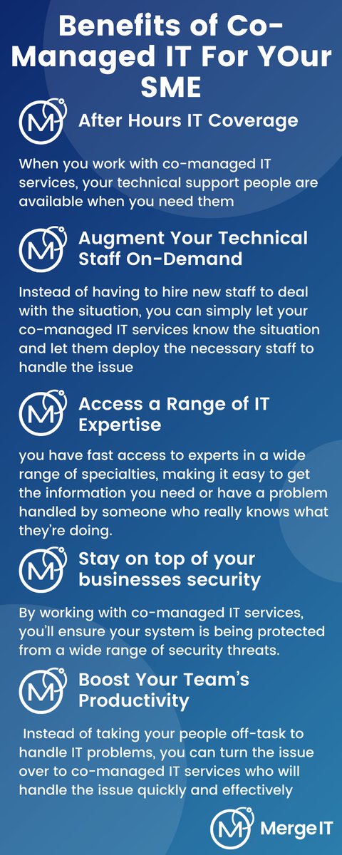 What are the benefits of co-managed IT? 

- After hours IT coverage
- Augment Your Technical Staff On-Demand
- Access a Range of IT Expertise
- Stay on top of your businesses security
- Boost Your Team’s Productivity

#comanagedit #itservices #it