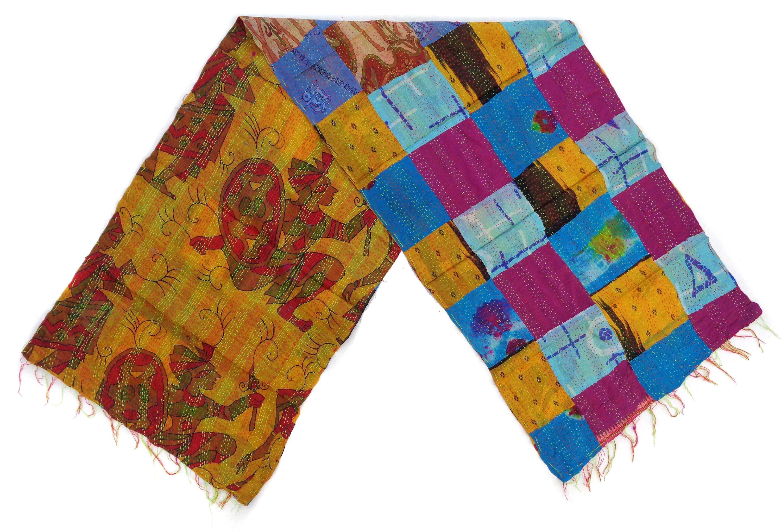 Handmade patchwork Silk Kantha Scarf Neck Wrap Stole Dupatta Hand Quilted Women Gypsy KP83