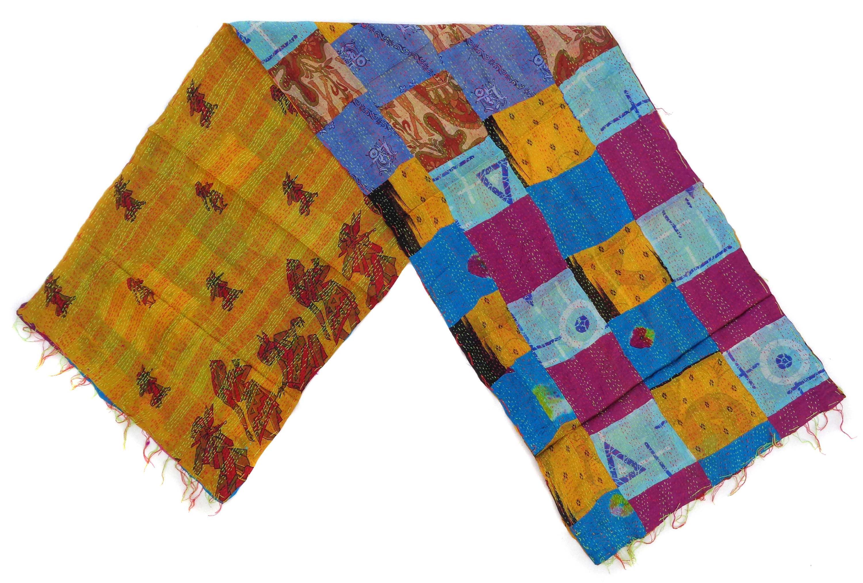 Handmade patchwork Silk Kantha Scarf Neck Wrap Stole Dupatta Hand Quilted Women Gypsy KP83