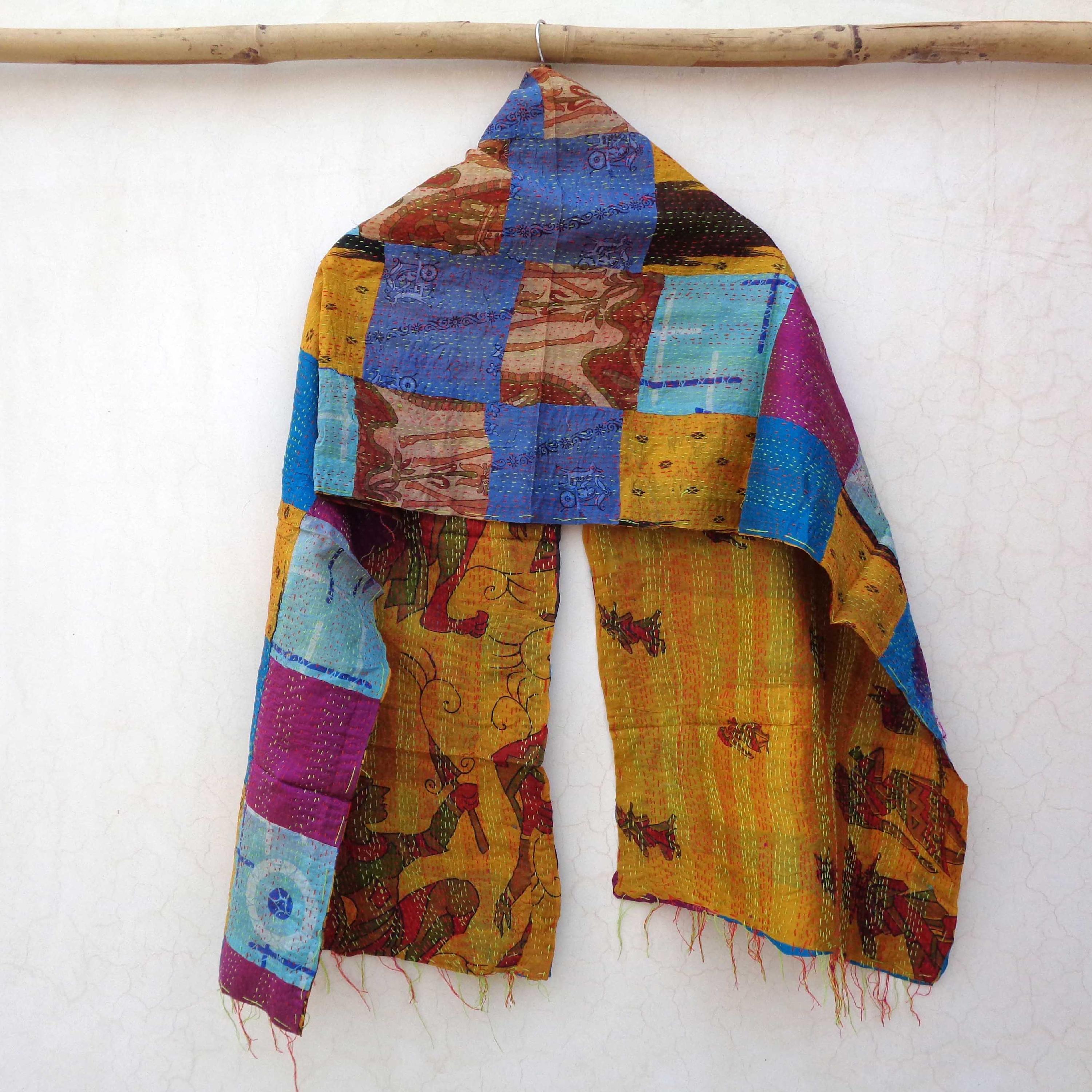 Handmade patchwork Silk Kantha Scarf Neck Wrap Stole Dupatta Hand Quilted Women Gypsy KP83