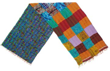 Silk Kantha Scarf Head Wrap Stole Dupatta Stitched patchwork Scarf veil Boho KP84