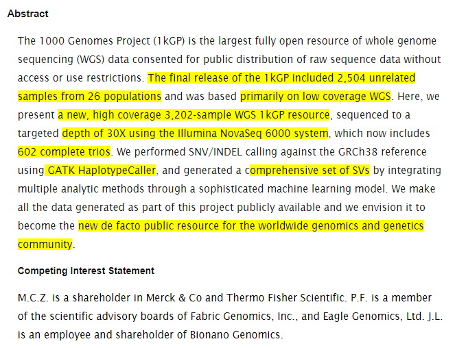 AlbertVilella's tweet photo. High coverage whole genome sequencing of the expanded 1000 Genomes Project cohort including 602 trios https://t.co/iD1pKJoYSL #OpticalMapping #SV #GATK #HaplotypeCaller #WGS #1000Genomes https://t.co/4dxDA18mBa