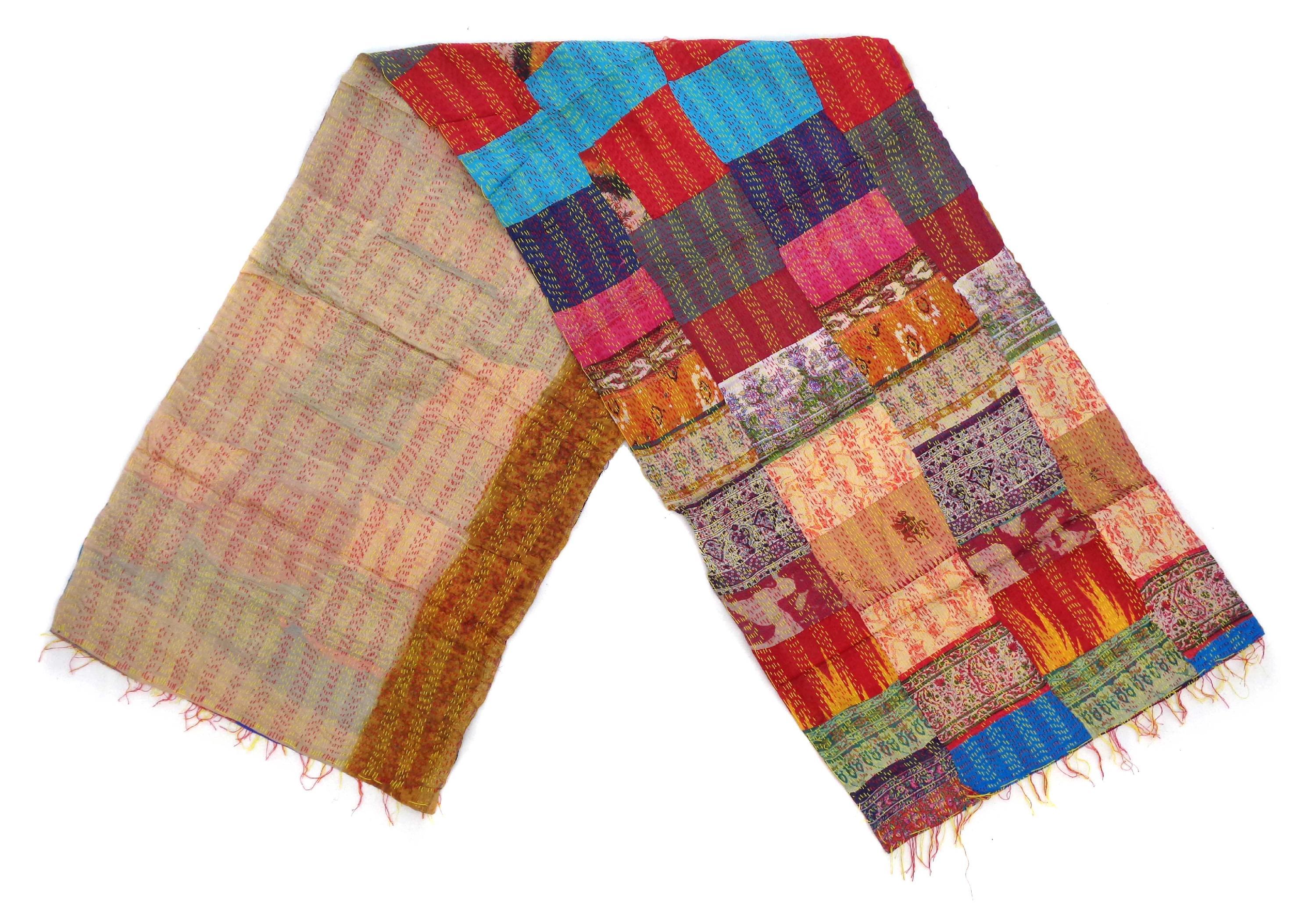 Handmade patchwork Silk Kantha Scarf Head Wrap Stole veil Hand Quilted Women Shawl Stitched KP85