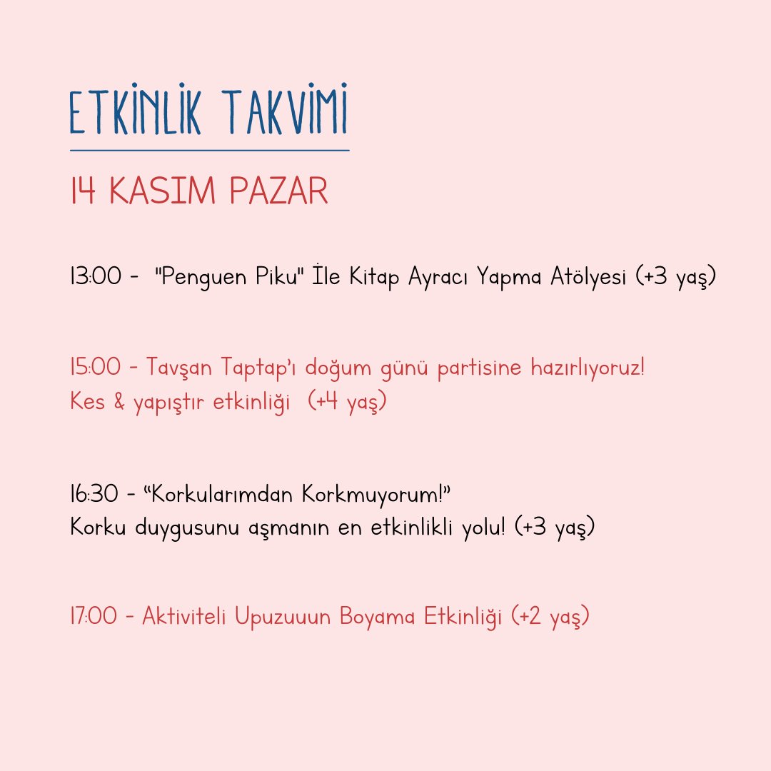 Bu haftasonu Akmerkez AVM’de Çocuk Kitapları Festivali’ndeyiz! 🥳

Kitaplarımızı görmek, satın almak, ücretsiz etkinliklerimize katılmak ve bizlerle tanışmak için hepinizi bekliyoruz😍

Yer: Akmerkez AVM, Kültür, Nispetiye Cd No:56, Beşiktaş/İstanbul

Açılış saati: 11:00