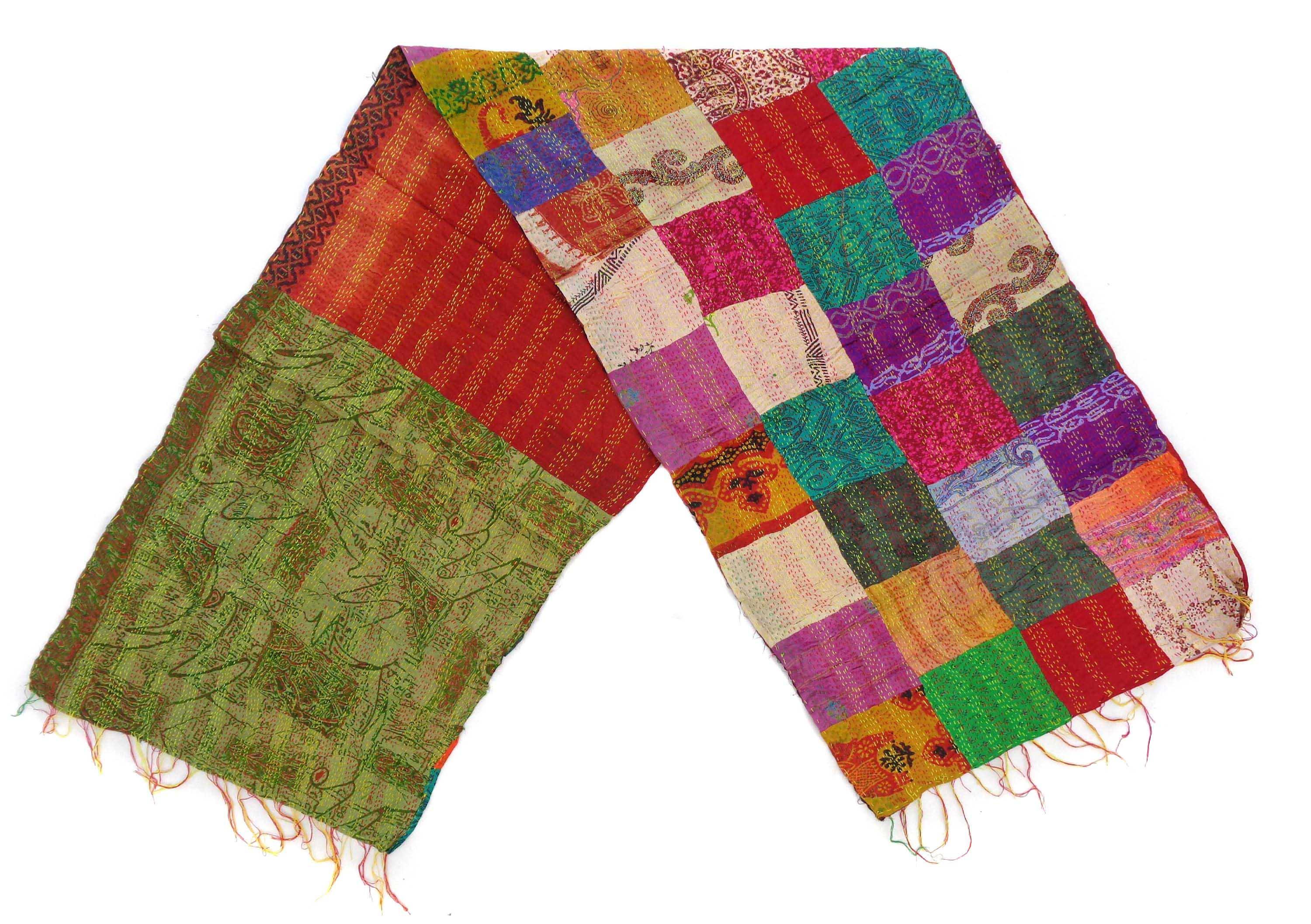 Handmade patch work Silk Kantha Scarf Neck Wrap Stole veil Hand Quilted Women Shawl Stitched KP88