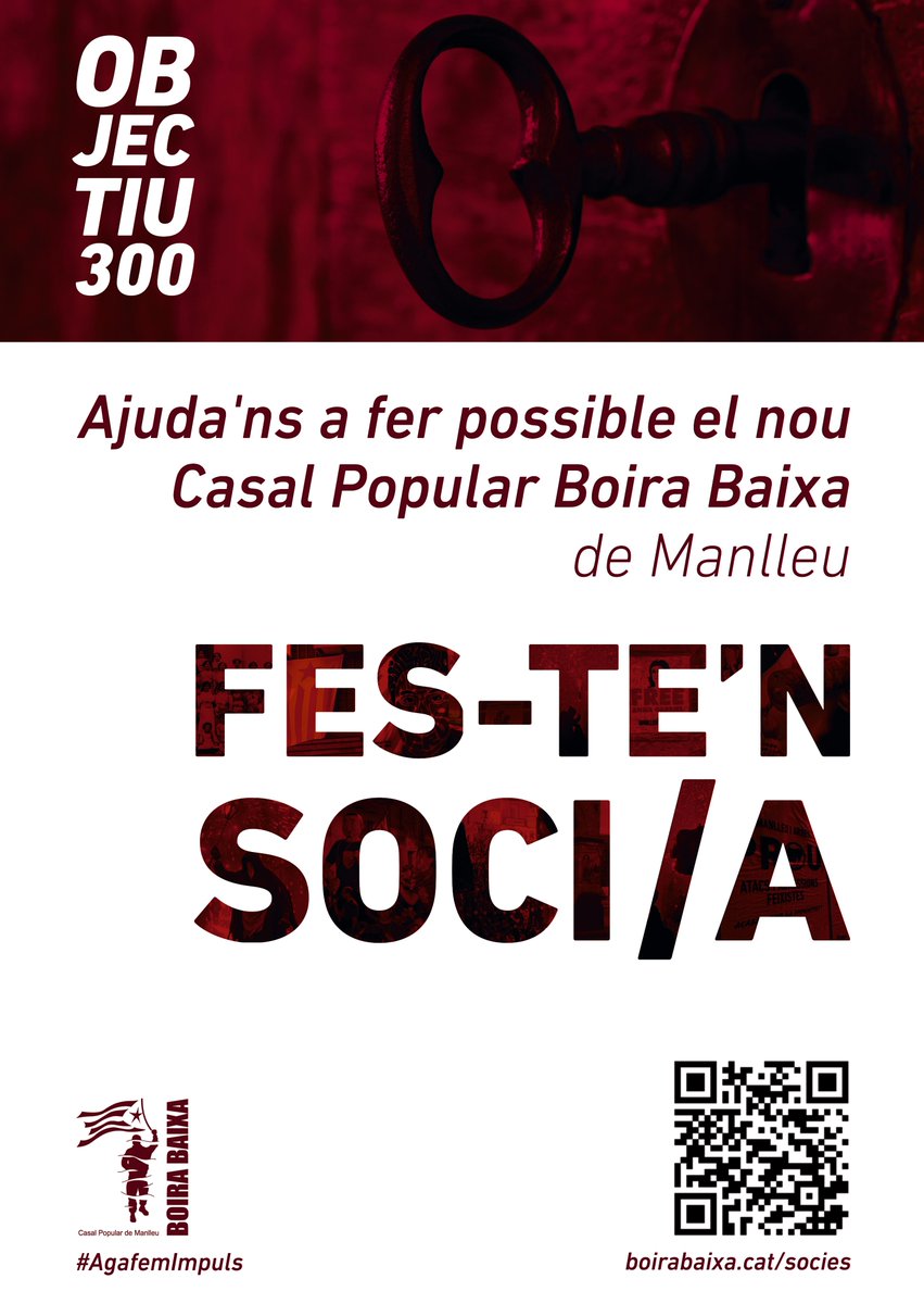 CasalBoiraBaixa's tweet photo. 🔑 Engeguem la campanya #Objectiu300. #AgafemImpuls per fer realitat, entre totes i tots, el nou Casal Popular Boira Baixa de #Manlleu!
👉🏽 Fes-te'n soci/a a: https://t.co/wH5hhaPIA8 #Osona https://t.co/L4t8YavCfi