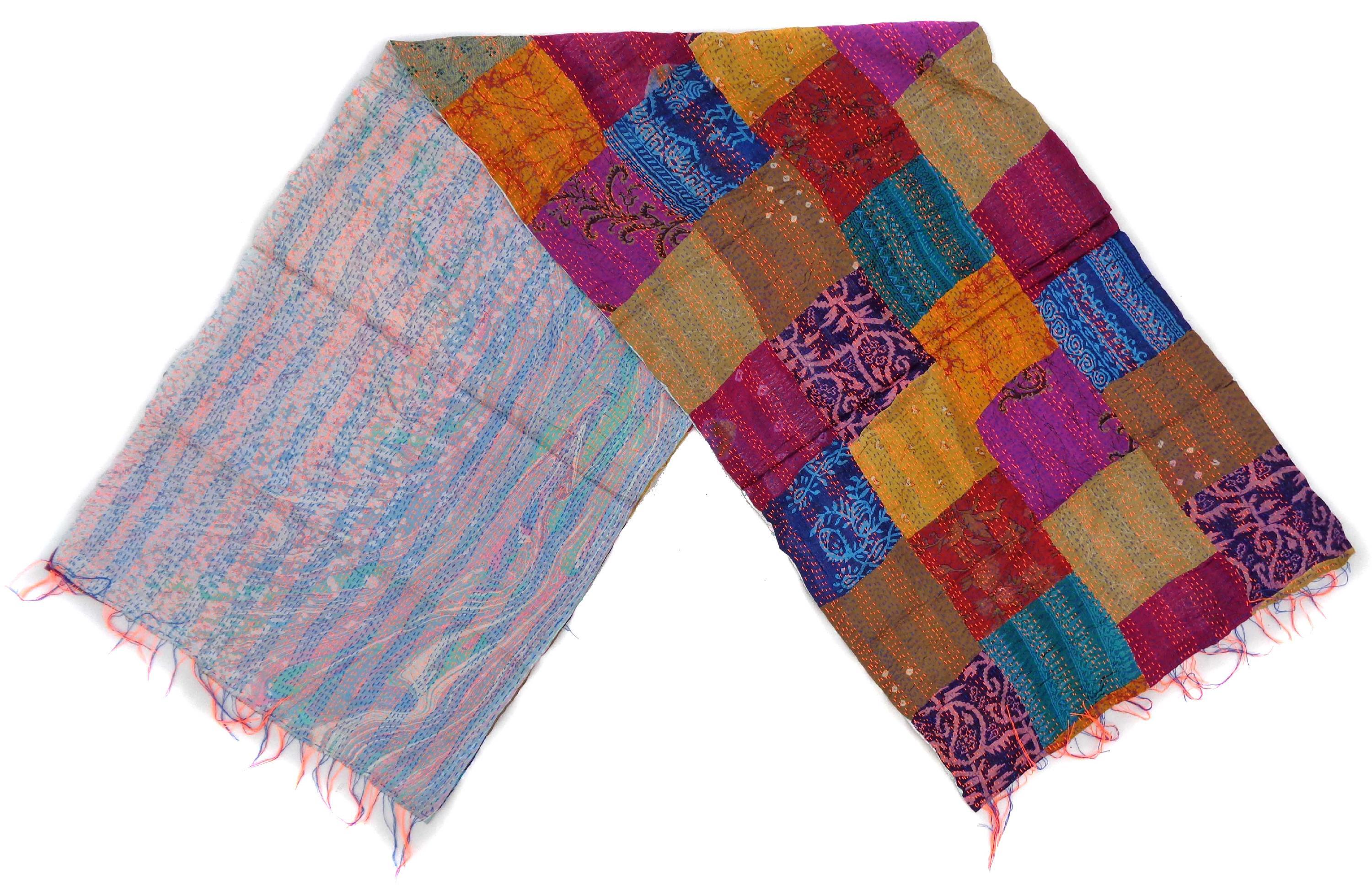 Handmade patchwork Silk Kantha Scarf Head Wrap Stole Dupatta Hand Quilted Women Scarves Reversible KP89