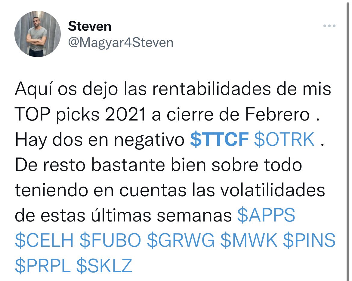 bolsachatcrash's tweet photo. Aquí tenéis al CEO de @ganadoresbolsa dando consejos …. $TTCF 🔪 -25% $OTRK 🔪-87% $GRWG 🔪 -42% $PRPL 🔪 -56% $$SKLZ 🔪 -41% $MWK 🔪 -64% $PINS 🔪 -30% $FUBO 🔪 -9% . ¡Sus TOP PiCKS 2021! 🤯 #Steven dedícate a otra cosa https://t.co/tPcnAr8aDr