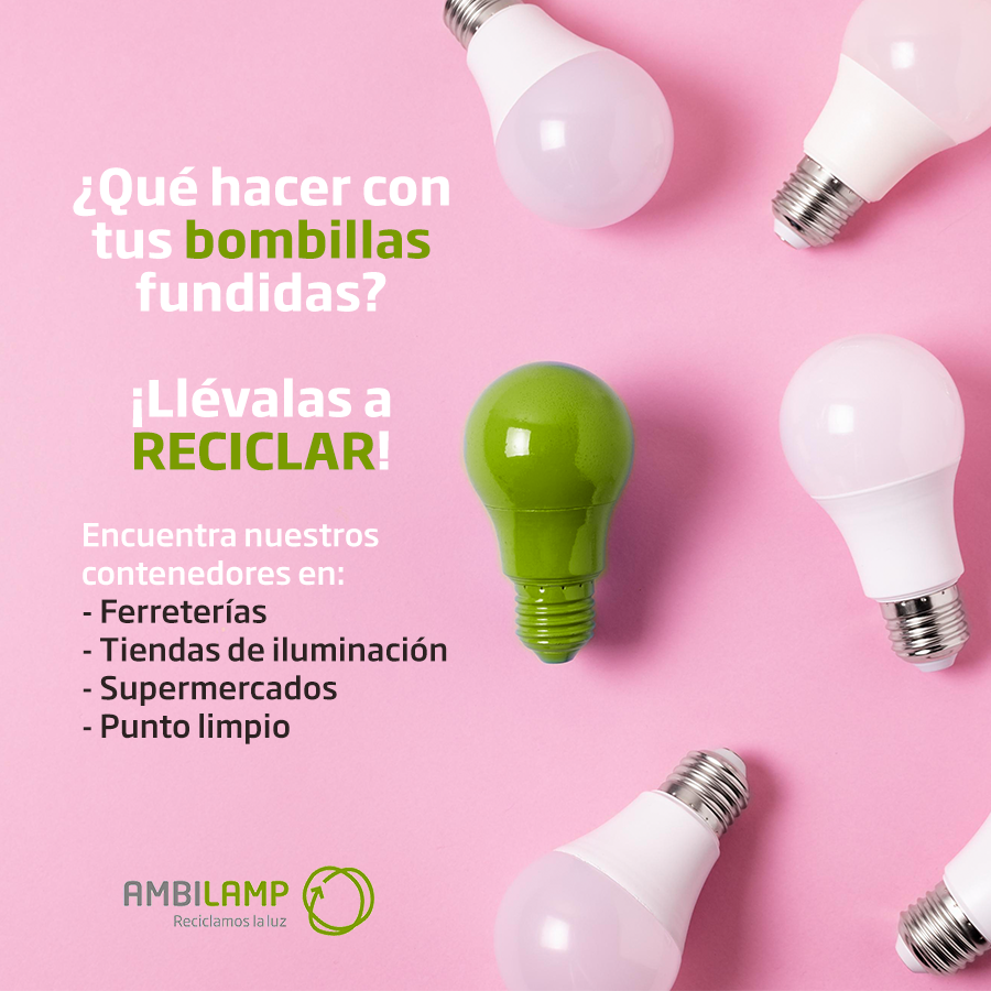 ambilamp's tweet photo. Recuerda que las #bombillas fundidas se deben #reciclar en sus contenedores correspondientes.
💡Encuentra el más cercano a ti en #ferreterías, tiendas de iluminación, supermercados y puntos limpios.
📲O a través de nuestro mapa interactivo ➡️ https://t.co/vPrvHnfa8l https://t.co/AnA6yLXBqV