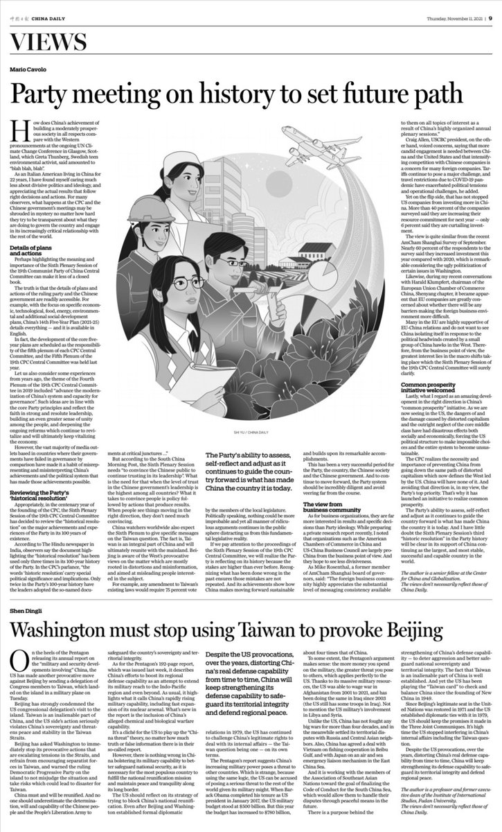mariocavolo's tweet photo. The Nov11th print edition version of my piece on #China's Sixth Plenum session - #ChinaDaily #SixthPlenum #Xijinping

Mr Ma https://t.co/dJODSxwl9j