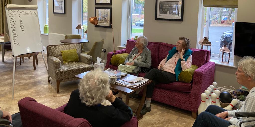 PineMartinCare's tweet photo. This morning we had a nice relaxing activity in our café with a word game. We all put our heads together to try to solve the problem, fueled by some tea and cake just to help with the concentration 😂 https://t.co/iTb31wJvxr