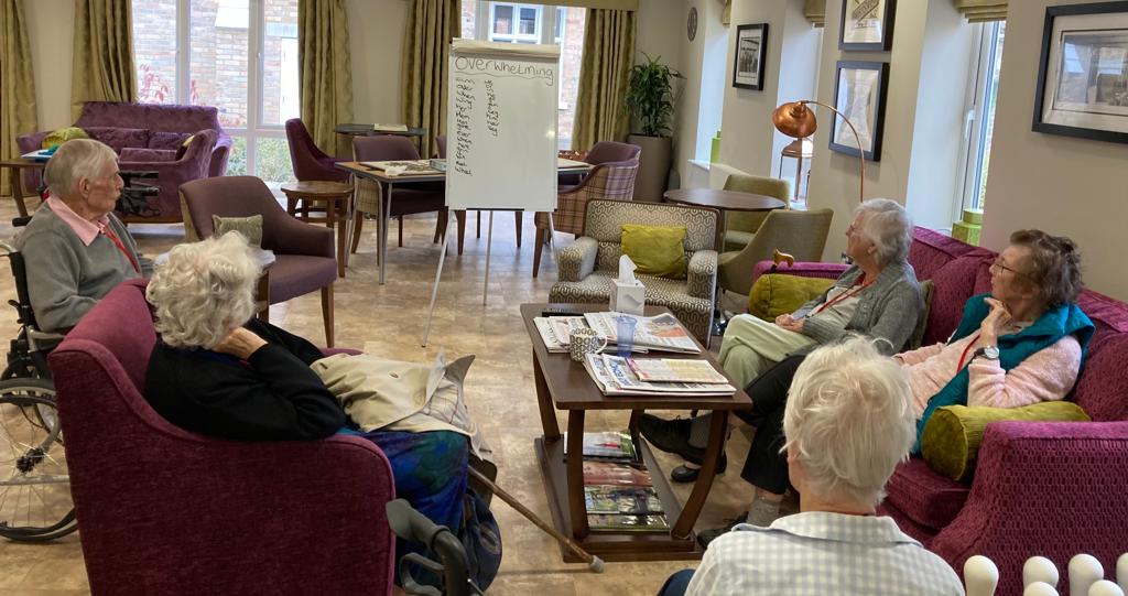 PineMartinCare's tweet photo. This morning we had a nice relaxing activity in our café with a word game. We all put our heads together to try to solve the problem, fueled by some tea and cake just to help with the concentration 😂 https://t.co/iTb31wJvxr