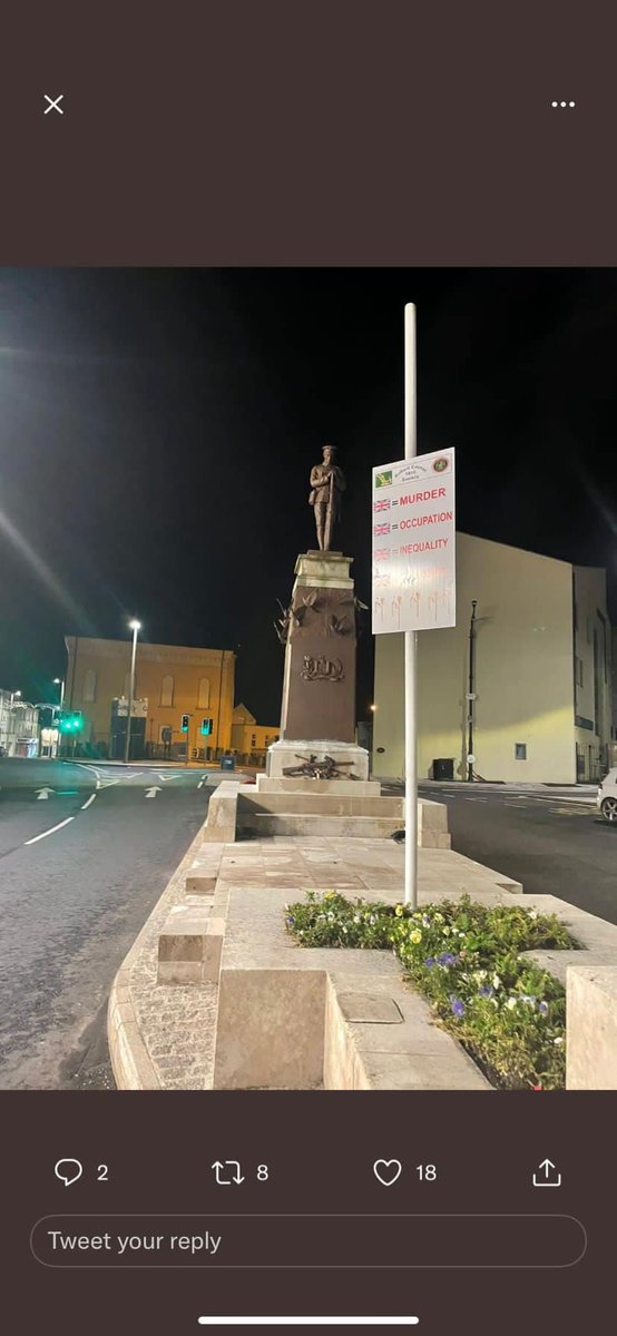 In this Armistice Day week and the 34th Anniversary of the Massacre at Enniskillen, the erecting of these vile posters is nothing only a hideous attempt to stoke up tensions once again in Enniskillen.